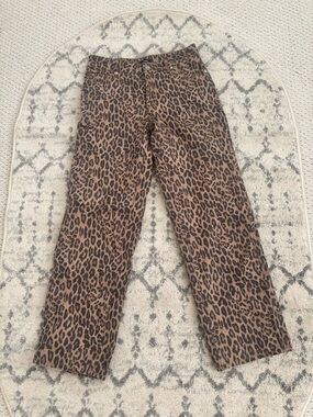 Express womens Leopard Print Straight-Leg Pants - size 2R